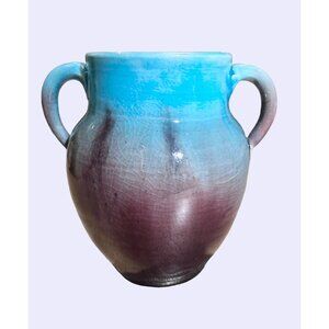 Vintage Pisgah Forest 2 handled Vase turquoise and maroon